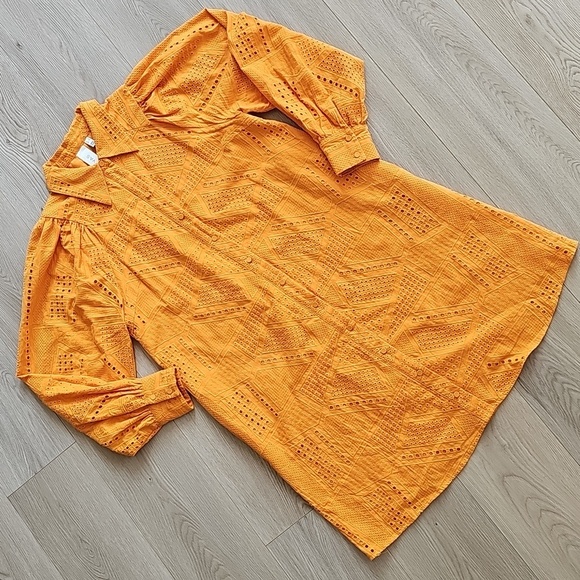 YAS Yasado Boho Alt Button Longsleeve Eyelet Collared Shirt Dress, Medium - Picture 6 of 16